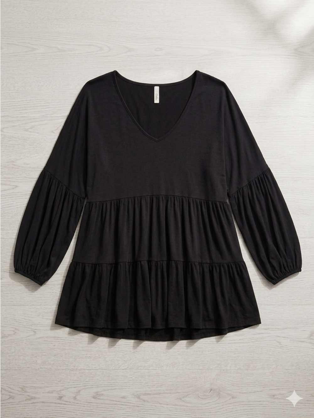 Celeste Black Tiered V-Neck Long Sleeve Tunic Top - Size 3XL